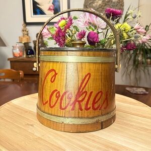 Vintage Wooden Milking Bucket-Style Cookie Jar with Handle